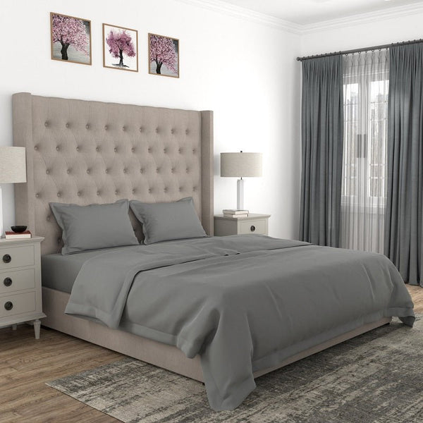 Buy 100% Pure Cotton Plain Satin Graphite Bedsheet Set | Shop Verified Sustainable Bed Linens on Brown Living™