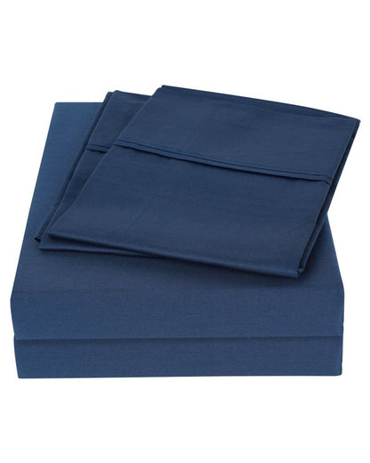 100% Pure Cotton Plain Satin Mid Night Blue Bedsheet Set | Verified Sustainable by Brown Living™