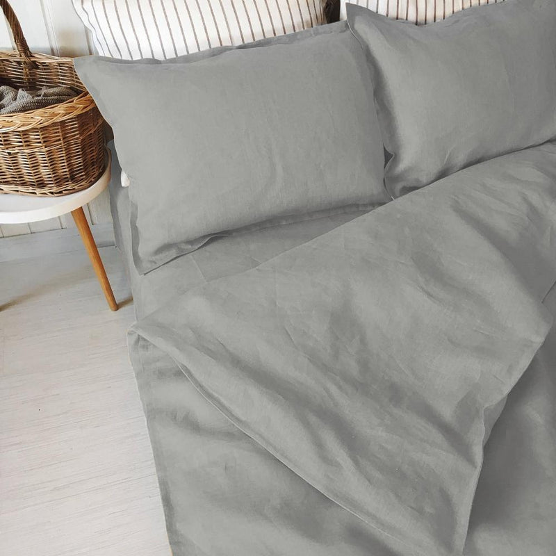 Buy 100% Pure Linen Cool Grey Luxury Bedsheet Set | Shop Verified Sustainable Bed Linens on Brown Living™