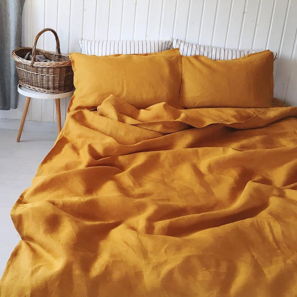 Buy 100% Pure Linen Golden Ochre Luxury Bedsheet Set | Shop Verified Sustainable Bed Linens on Brown Living™