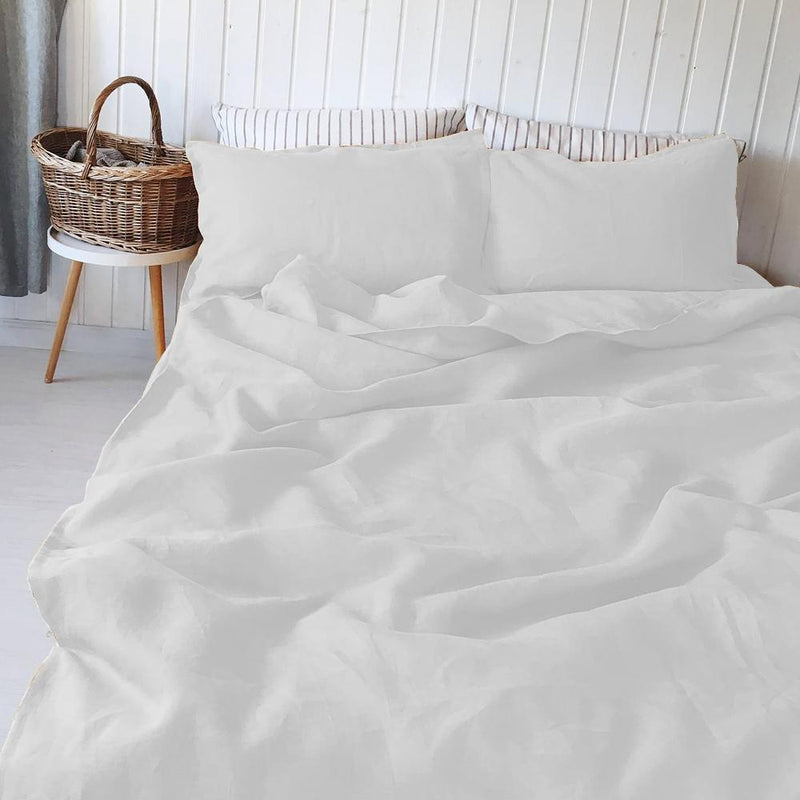 Buy 100% Pure Linen Lily White Luxury Bedsheet Set | Shop Verified Sustainable Bed Linens on Brown Living™