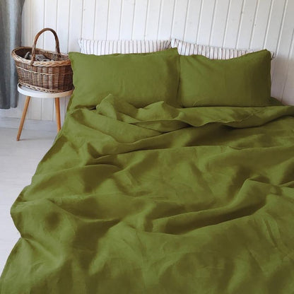 100% Pure Linen Moss Green Luxury Bedsheet Set | Verified Sustainable by Brown Living™