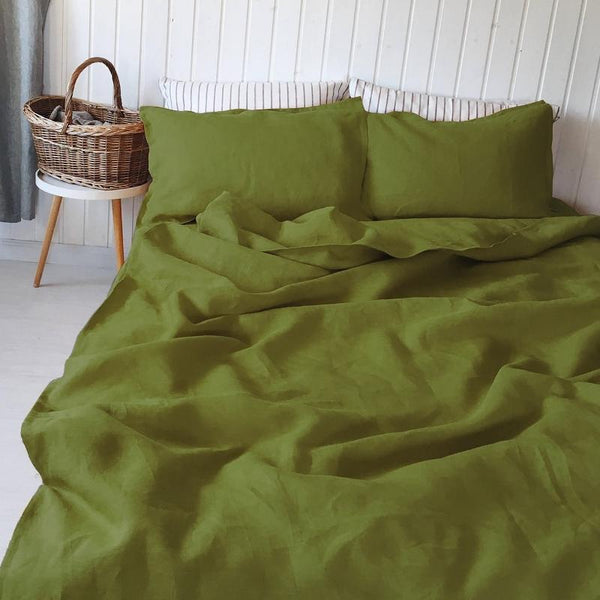 Buy 100% Pure Linen Moss Green Luxury Bedsheet Set | Shop Verified Sustainable Bed Linens on Brown Living™
