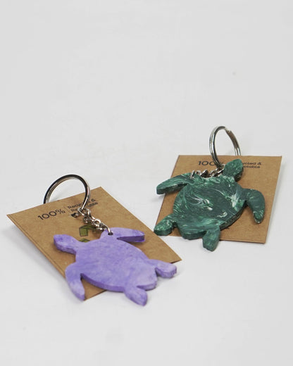 100% Recycled Turtle Key Chains - Forest Green & Purple - Set of 2 | Verified Sustainable by Brown Living™