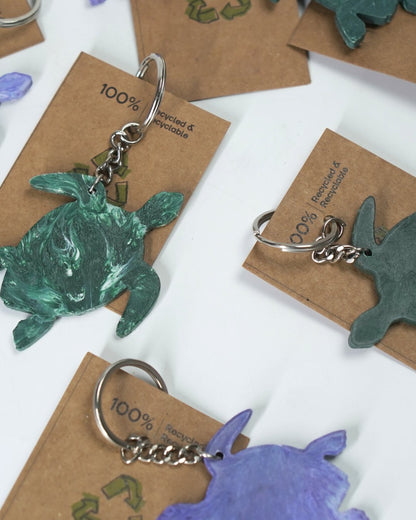 100% Recycled Turtle Key Chains - Forest Green & Purple - Set of 2 | Verified Sustainable by Brown Living™