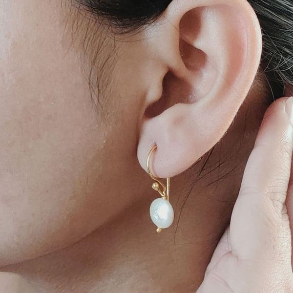 #13 - Coin Baroque Pearl Earrings Golden Hook | Verified Sustainable Womens Earrings on Brown Living™
