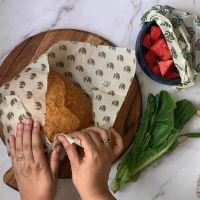 2 Large Square 14" x 14" Madhu Wrap Reusable Beeswax Wrap – Food Wraps on Brown Living™. SKU: UC - 119MWS2LS14. Img 7.