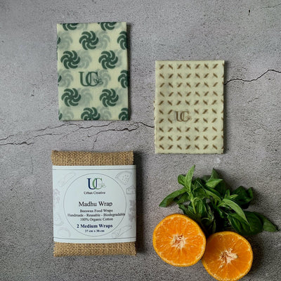 2 Medium - 10.5" x 12" Madhu Wrap Reusable Beeswax Food Wraps – Food Wraps on Brown Living™. SKU: UC - 55 - MWS2. Img 12.