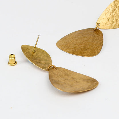 2 - Step Wave Pattern Handcrafted Brass Textured Earrings | Verified Sustainable by Brown Living™