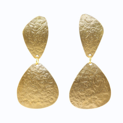 2 - Step Wave Pattern Handcrafted Brass Textured Earrings | Verified Sustainable by Brown Living™