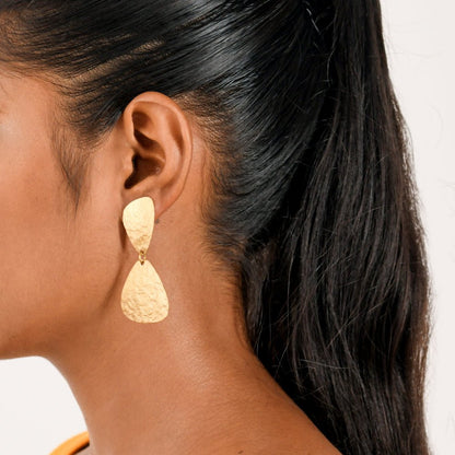 2 - Step Wave Pattern Handcrafted Brass Textured Earrings | Verified Sustainable by Brown Living™