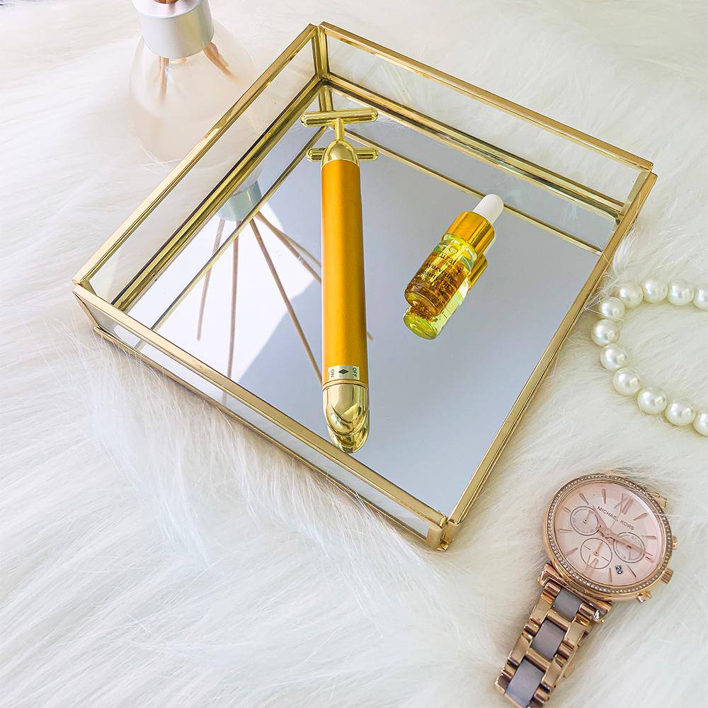24k Gold Vibrating Face Roller & Sculptor | FREE Gold Beauty Elixir Oil – Massager by Natural Vibes available on Brown Living™. . SKU: 063 - 13171 - NV_gold_roller_oil. Img 4.
