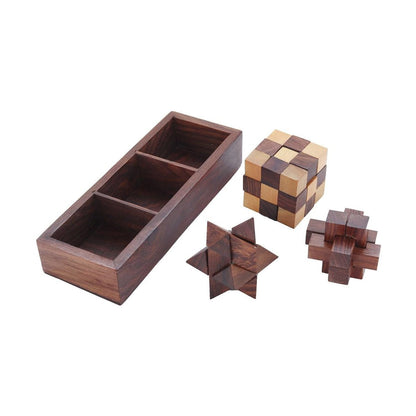 Wooden 3D Puzzles Game 3 - in - 1 Brain Teaser Game | Verified Sustainable by Brown Living™