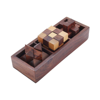 Wooden 3D Puzzles Game 3 - in - 1 Brain Teaser Game | Verified Sustainable by Brown Living™