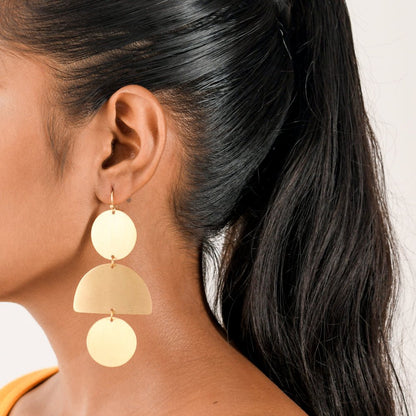 3 - Step Brass Textured Earrings | Verified Sustainable by Brown Living™