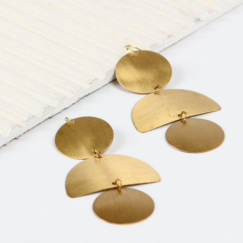 Buy 3-Step Brass Textured Earrings | Shop Verified Sustainable Products on Brown Living