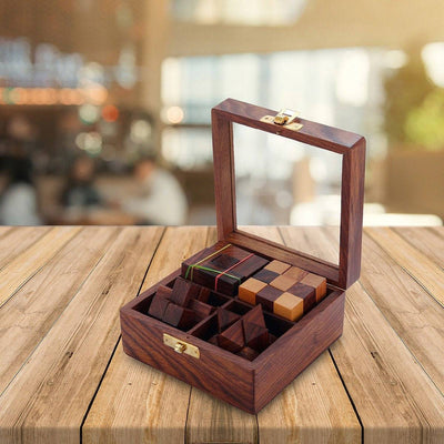 4 - in - One Wooden Puzzle Games Set | 3D Brain Teaser Game – Learning & Educational Toys on Brown Living™. SKU: 1003440. Img 6.