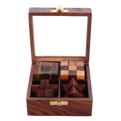 4 - in - One Wooden Puzzle Games Set | 3D Brain Teaser Game – Learning & Educational Toys on Brown Living™. SKU: 1003440. Img 4.