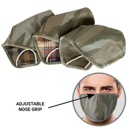 6 Layer Reversible Cotton Army Design Mask - Pack Of 3 | Verified Sustainable by Brown Living™