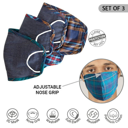 6 Layered Reversible Denim Cotton Mask (Pack Of 3) | Verified Sustainable by Brown Living™