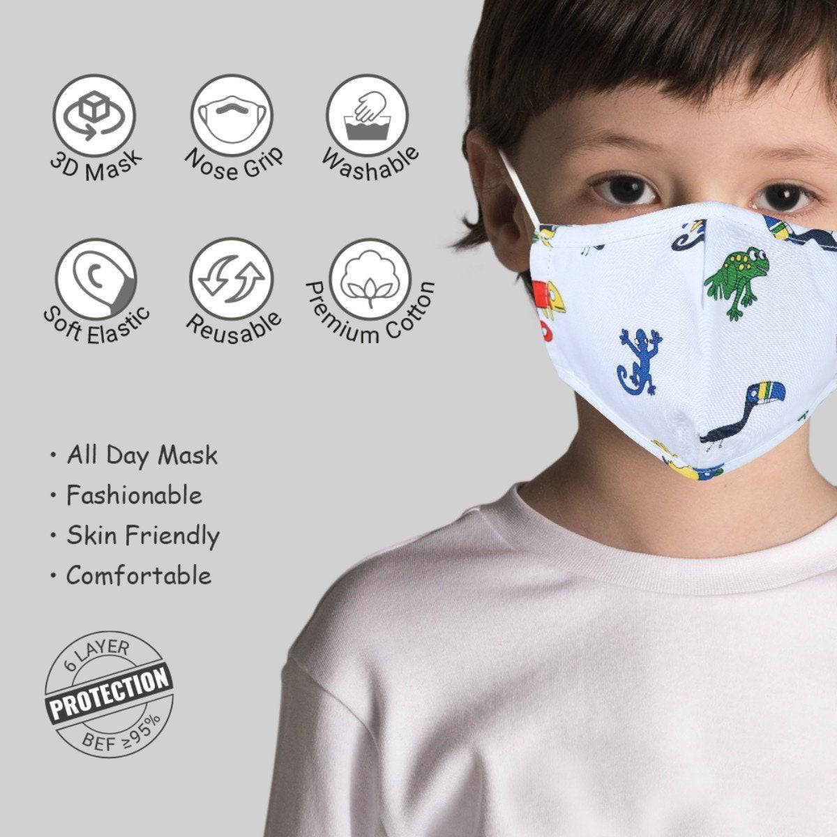 7 Layer Cotton Mask For Kids - Pack Of 3 (Code: 503) | Verified Sustainable by Brown Living™