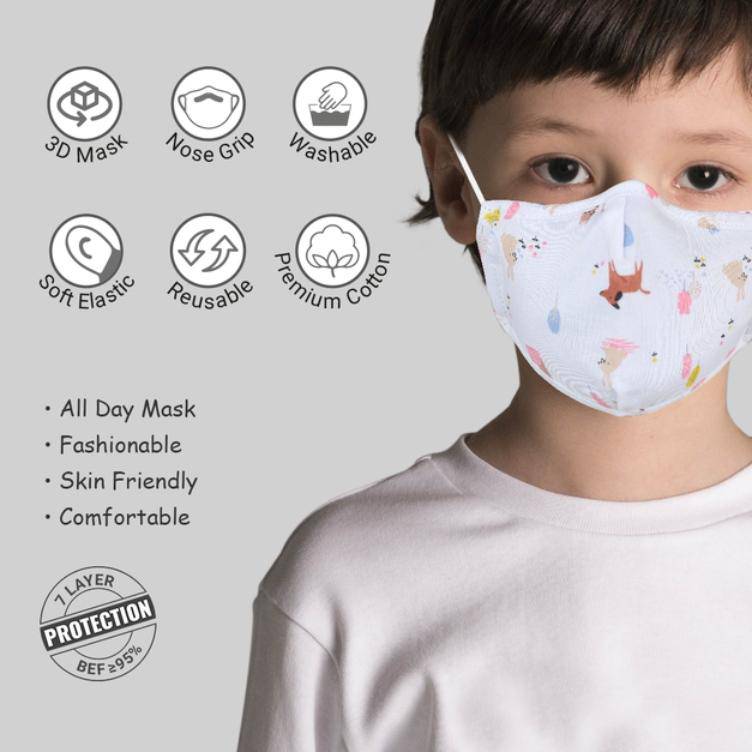 7 Layer Reusable Cotton Mask For Kids - Pack Of 4 | Verified Sustainable by Brown Living™