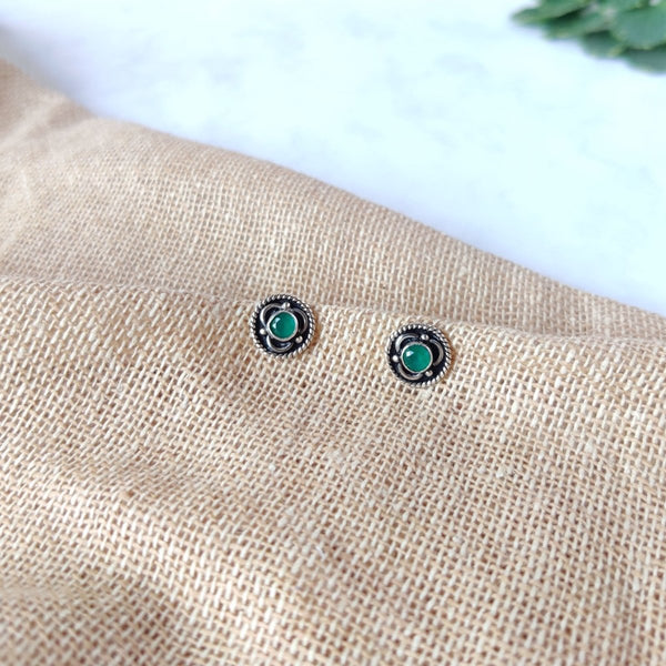 Buy 925 Hand Made Green Stone Studs | Shop Verified Sustainable Womens Earrings on Brown Living™