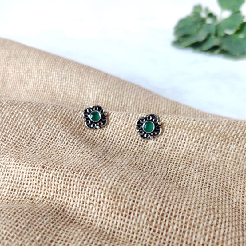 Buy 92.5 Silver Sterling Hand Made Green Studs | Shop Verified Sustainable Products on Brown Living