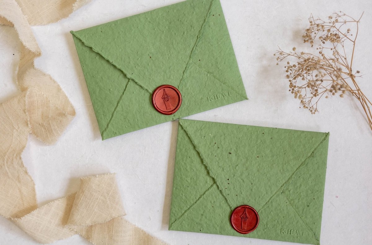 A flower in the mail - Sage Green - Pack of 5 Plantable Envelopes – Envelopes on Brown Living™. SKU: SR0012. Img 1.