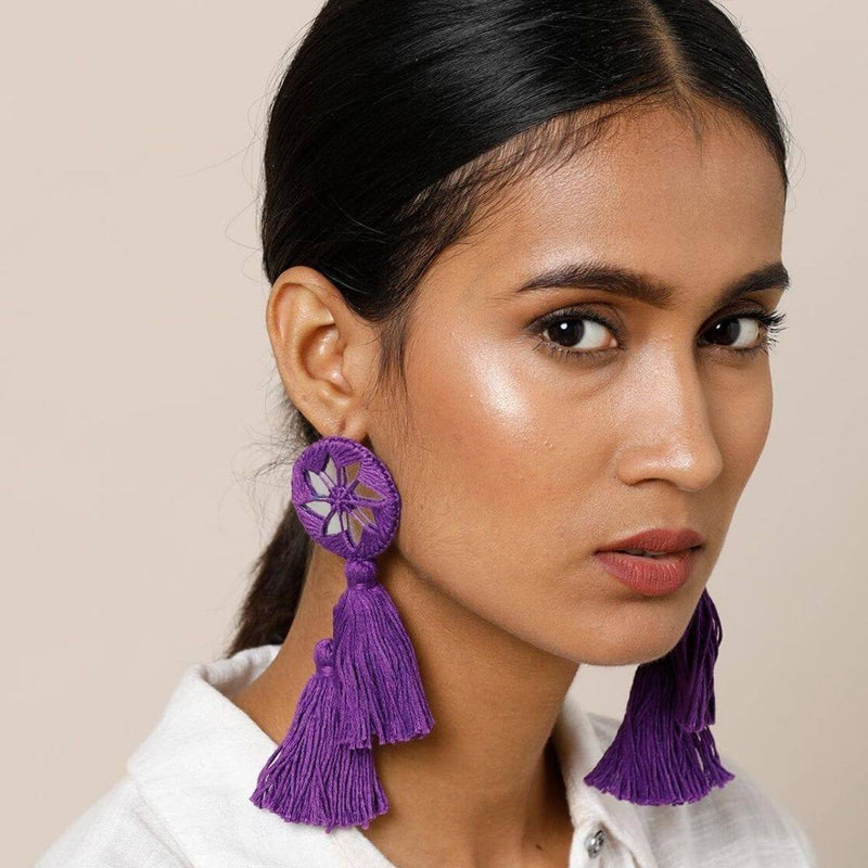 Buy Aayat Aubergine Handmade Earrings | Shop Verified Sustainable Products on Brown Living
