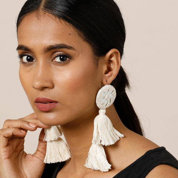 Buy Aayat Off White Handmade Earrings | Shop Verified Sustainable Products on Brown Living
