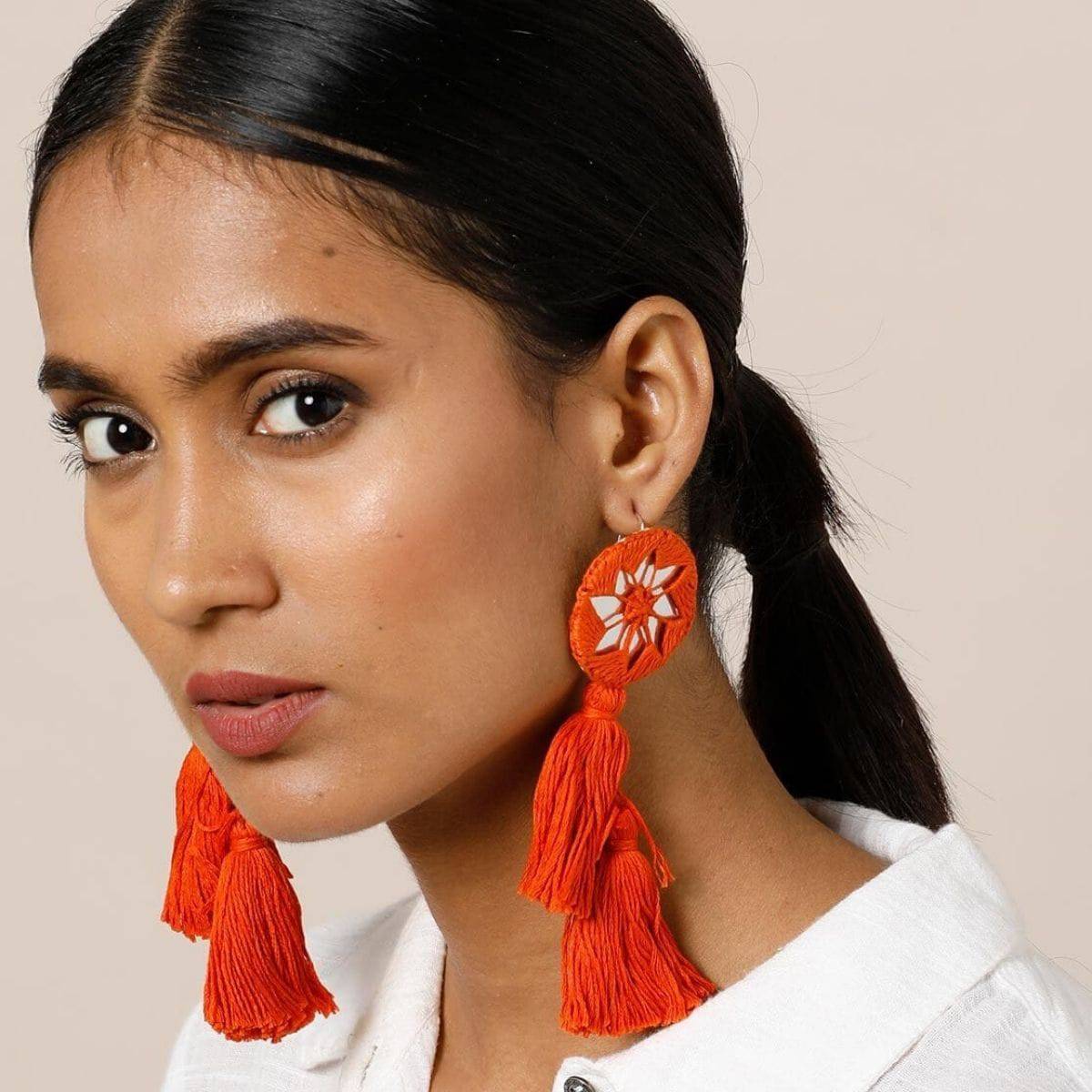 Aayat Orange Handmade Earrings | Verified Sustainable by Brown Living™