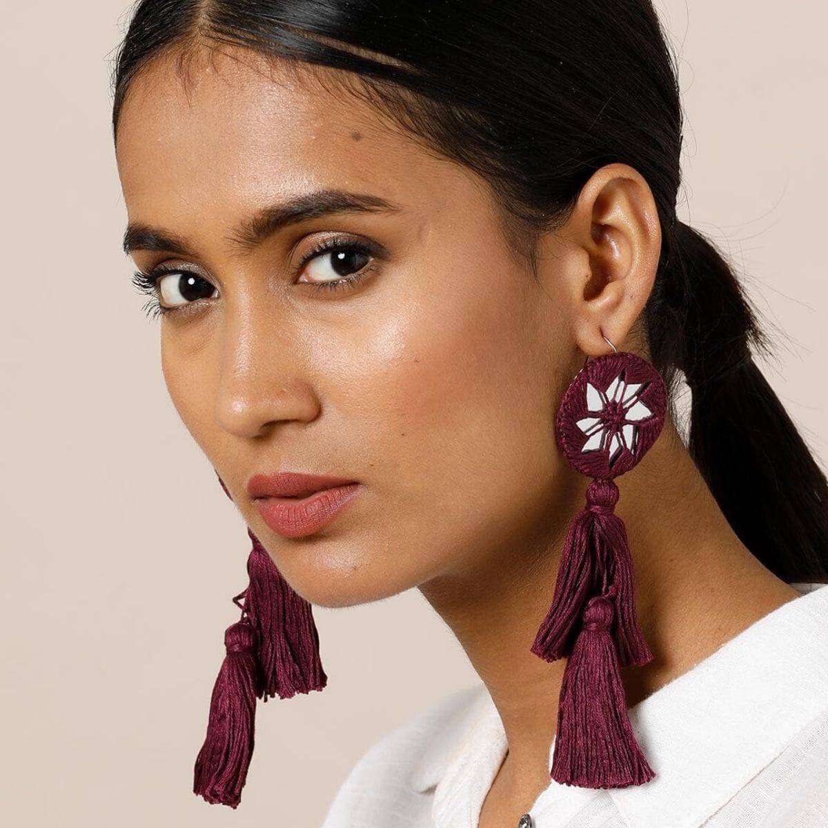 Aayat Wine Handmade Earrings | Verified Sustainable by Brown Living™