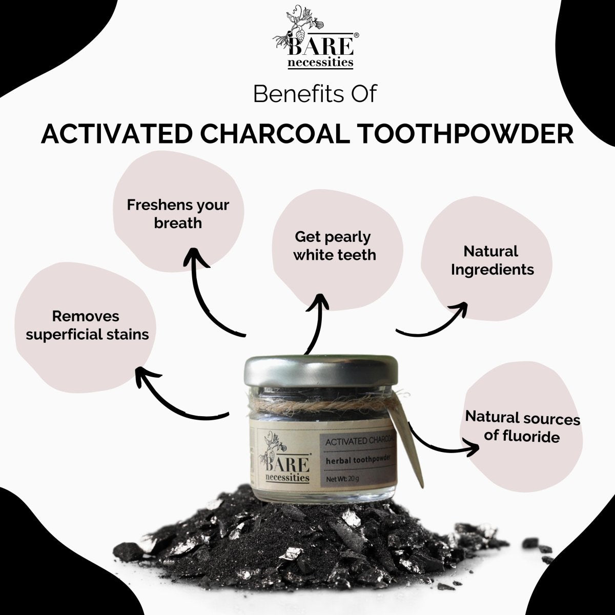 Activated Charcoal Tooth Powder | For Stain Removal & Teeth Whitening - 20g | Verified Sustainable by Brown Living™