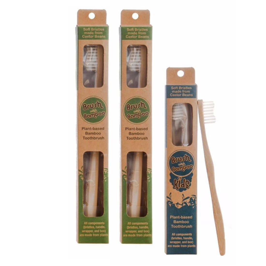 Adults And Kids Bamboo Toothbrush Combo - Pack of 3 | Verified Sustainable by Brown Living™