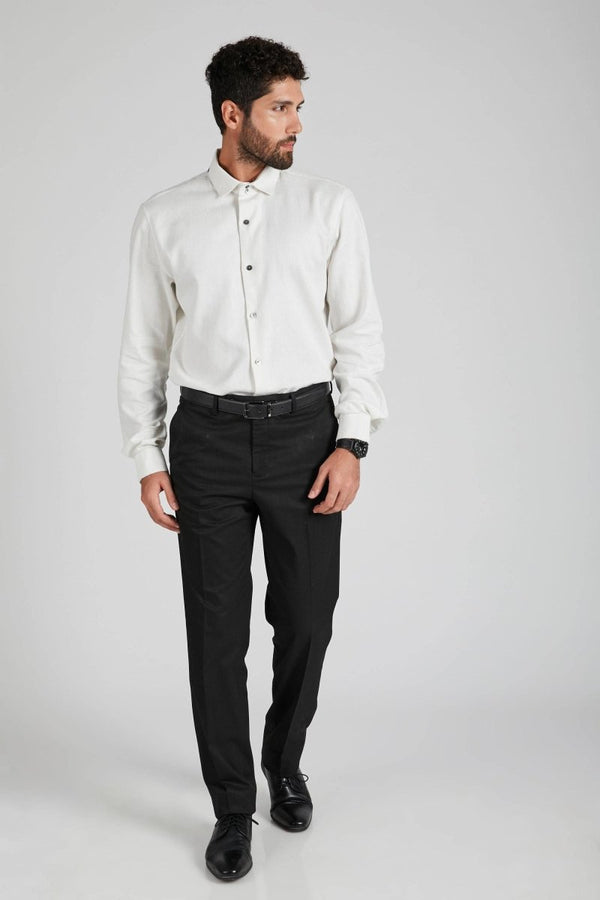 Buy Aglow High Collar Shirt Herringbone White | Shop Verified Sustainable Mens Shirt on Brown Living™