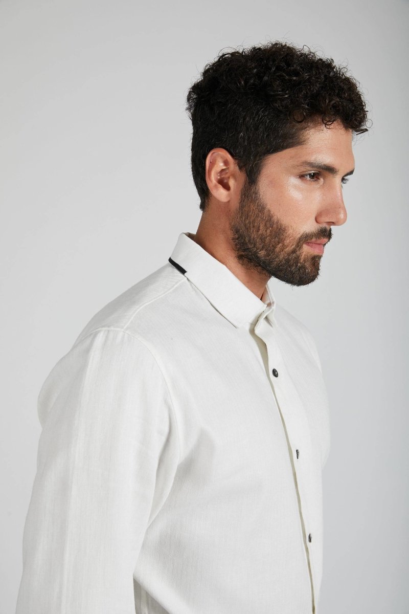 Buy Aglow High Collar Shirt Herringbone White | Shop Verified Sustainable Products on Brown Living