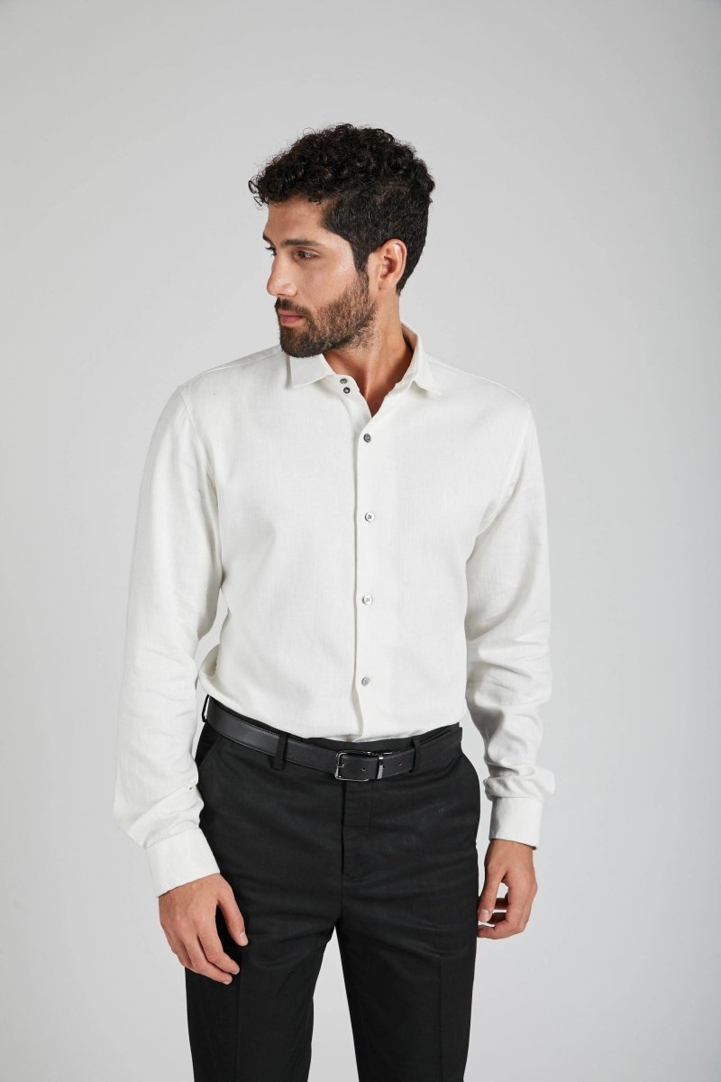 Buy Aglow High Collar Shirt Herringbone White | Shop Verified Sustainable Products on Brown Living