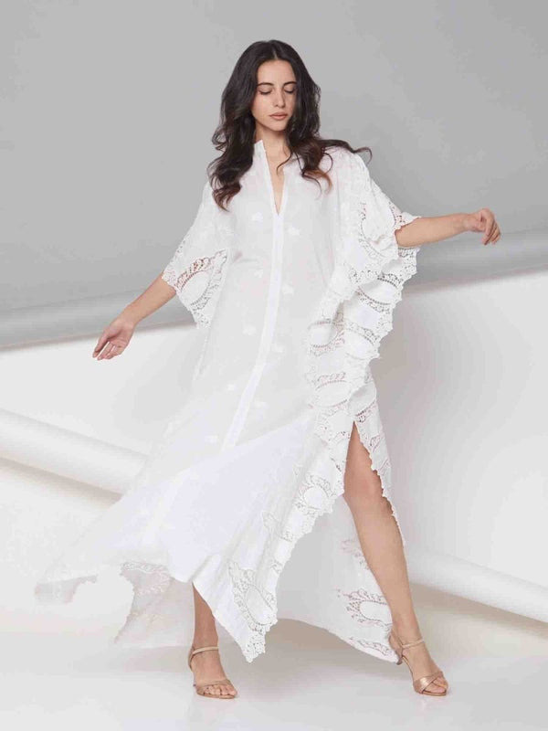 Buy Agnes - Pure Cotton Applique Work Comfort Body Fit Kaftan | Shop Verified Sustainable Womens Dress on Brown Living™