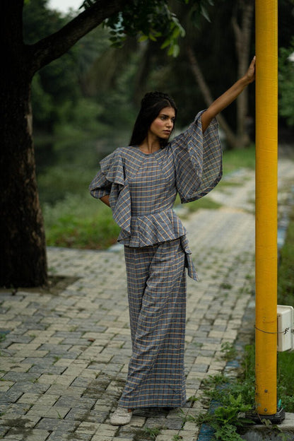 Ahi Jumpsuit - Ash Brown Ocher Yellow Checkered Pattern | Verified Sustainable by Brown Living™