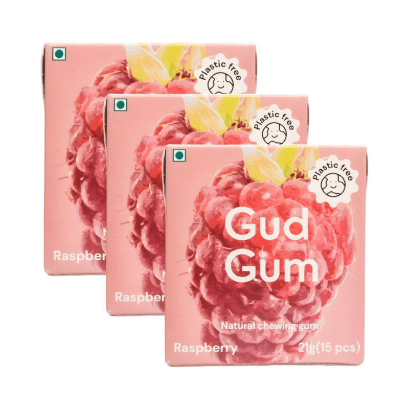 Buy All Natural Chewing Gums - Raspberry | 21g x 3 | Pack of 3 (Each pack contains 15 gums) | Shop Verified Sustainable Confectionaries on Brown Living™