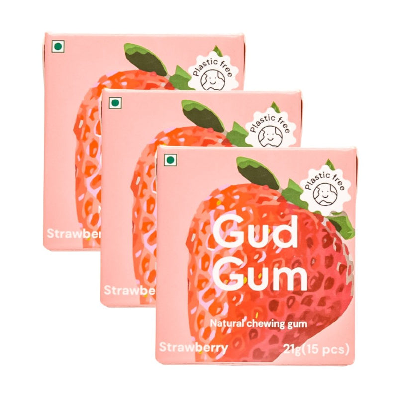 Buy All Natural Chewing Gums - Strawberry | 21g x 3 | Pack of 3 (Each pack contains 15 chewing gums) | Shop Verified Sustainable Confectionaries on Brown Living™