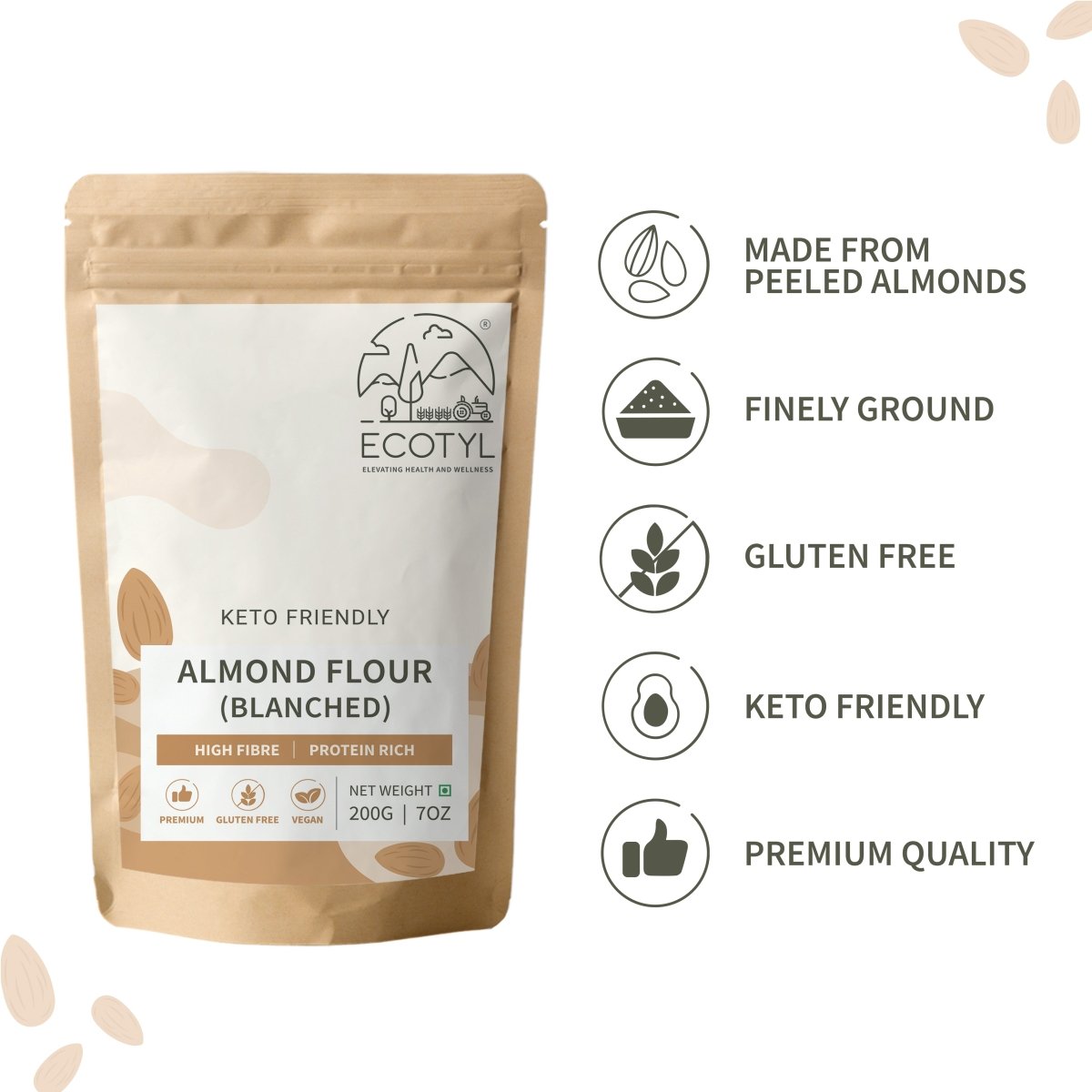 Almond Flour (Blanched) | Gluten Free | Keto Friendly | 200g | Verified Sustainable by Brown Living™