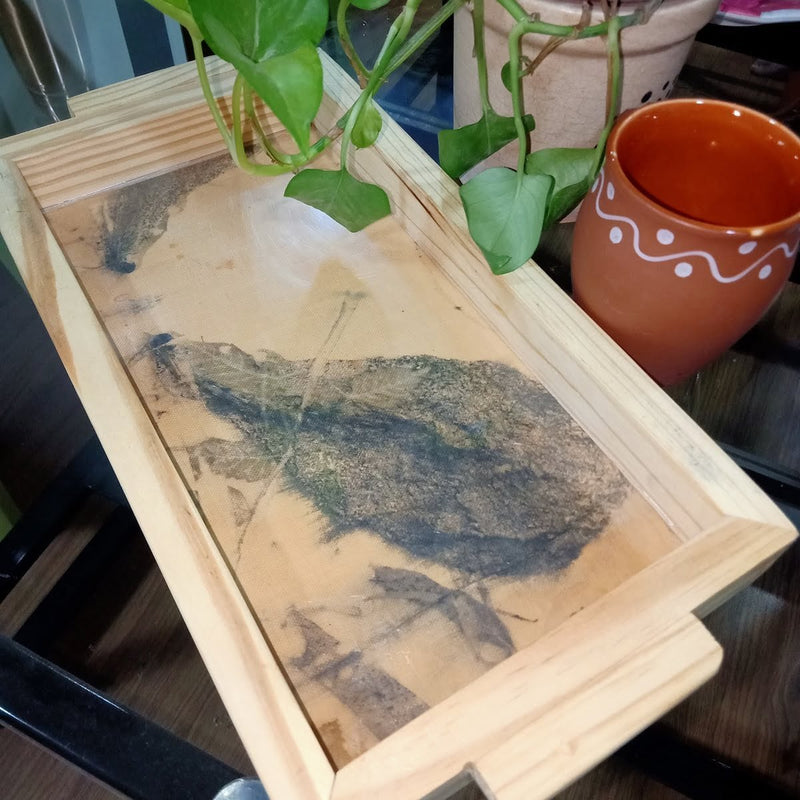 Buy Almond Leaf Ecoprint Wooden Tray | Solid Pine Wood | Shop Verified Sustainable Trays & Platters on Brown Living™