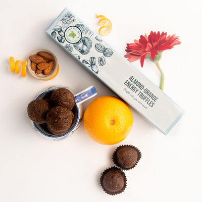 Almond - Orange Energy Truffles - Box of 6 – Chocolates on Brown Living™. SKU: TME - 15. Img 1.