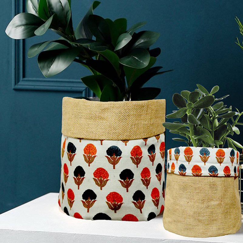 Buy Aloma Jute Planter - Floral print - Set of 2 | Shop Verified Sustainable Products on Brown Living