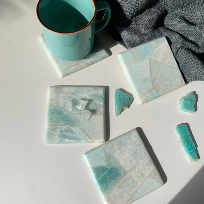 Buy Amazonite Square Coaster | Set of 4 | Shop Verified Sustainable Table Decor on Brown Living™