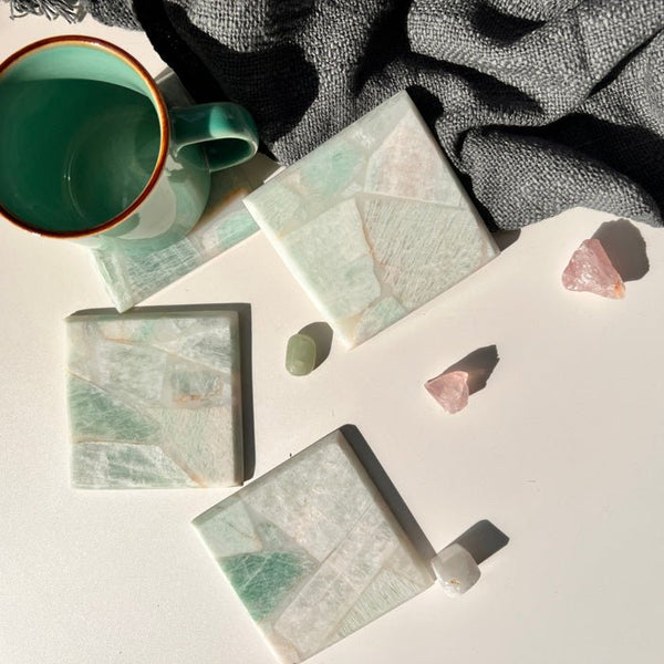 Buy Amazonite Square Coaster | Set of 4 | Shop Verified Sustainable Table Decor on Brown Living™