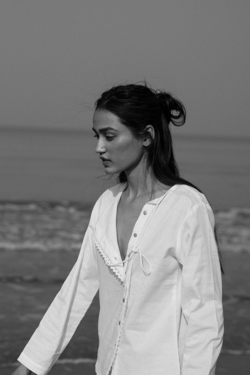 Amelia Casual White Mul Shirt | Verified Sustainable by Brown Living™