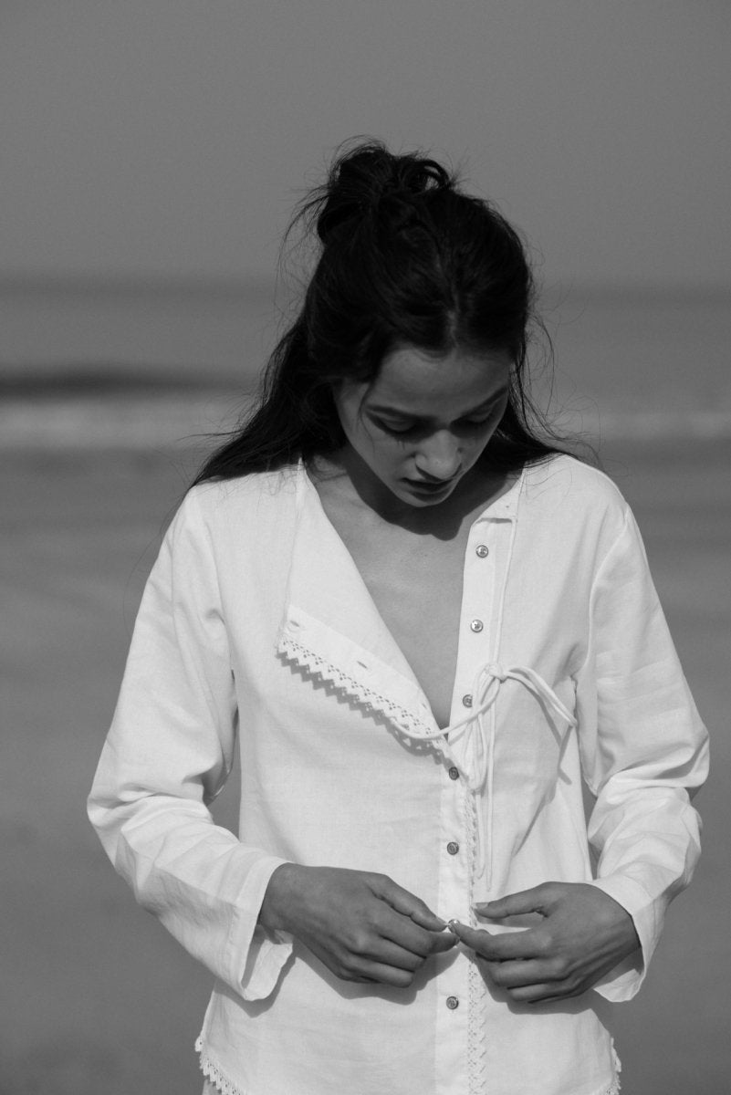 Amelia Casual White Mul Shirt | Verified Sustainable by Brown Living™